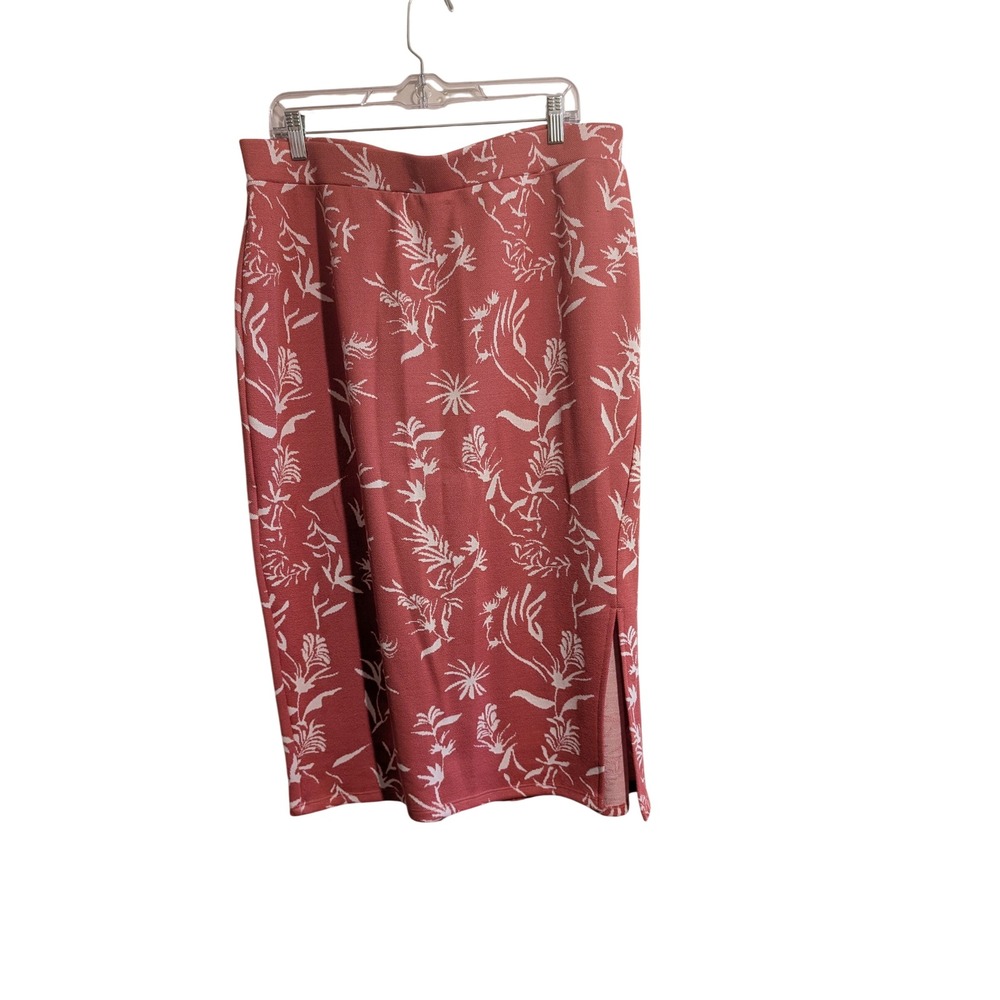 Marc New York Pencil Skirt Women XL Pink Floral Knit Side Slit Midi Jacquard